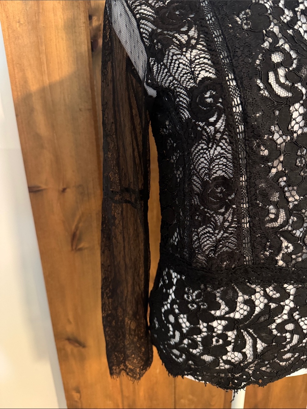 Lucky Brand Black Floral Lace Long-Sleeve Top - Picture 2 of 6